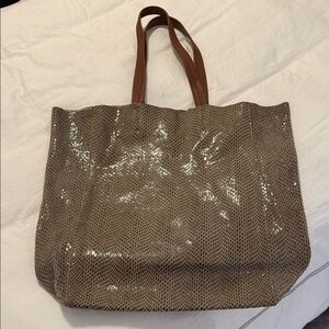 Sorial Brown and Tan Tote Bag with leather handle